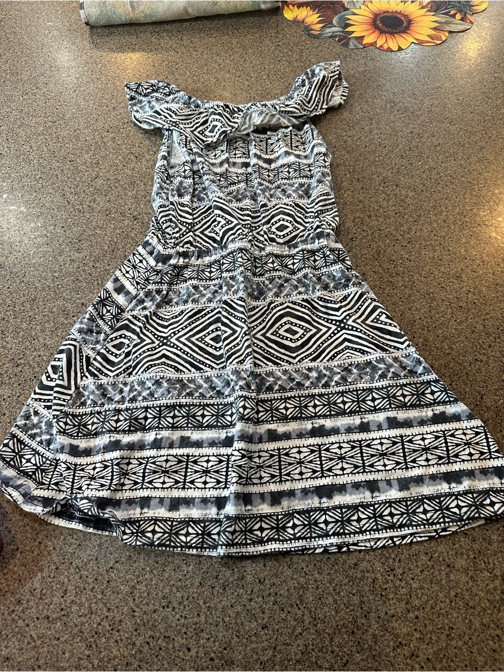 Black & White Printed Off-Shoulder  Dress
